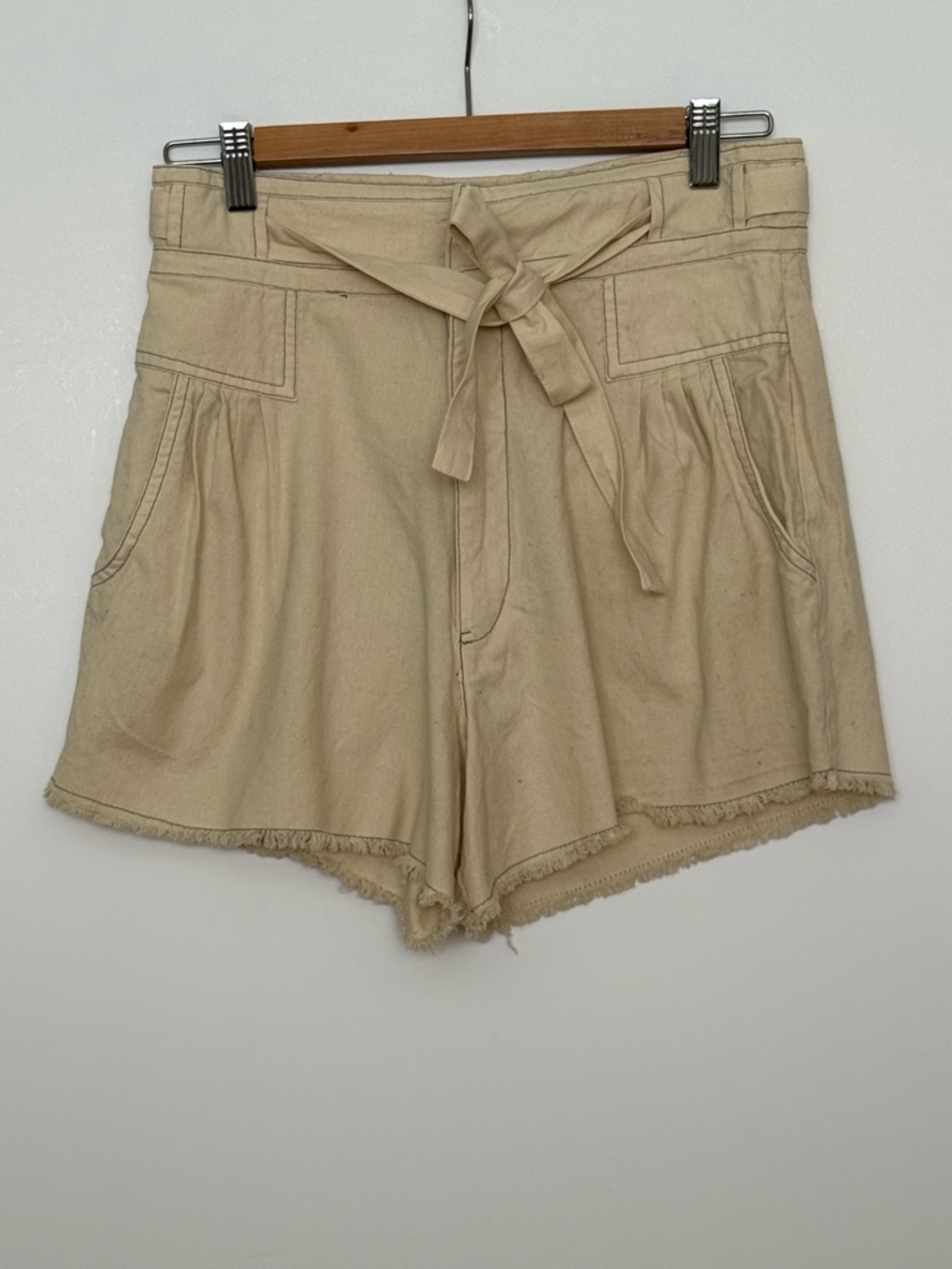 Free People Women's High-Waist Tie-Belt Shorts - Cream